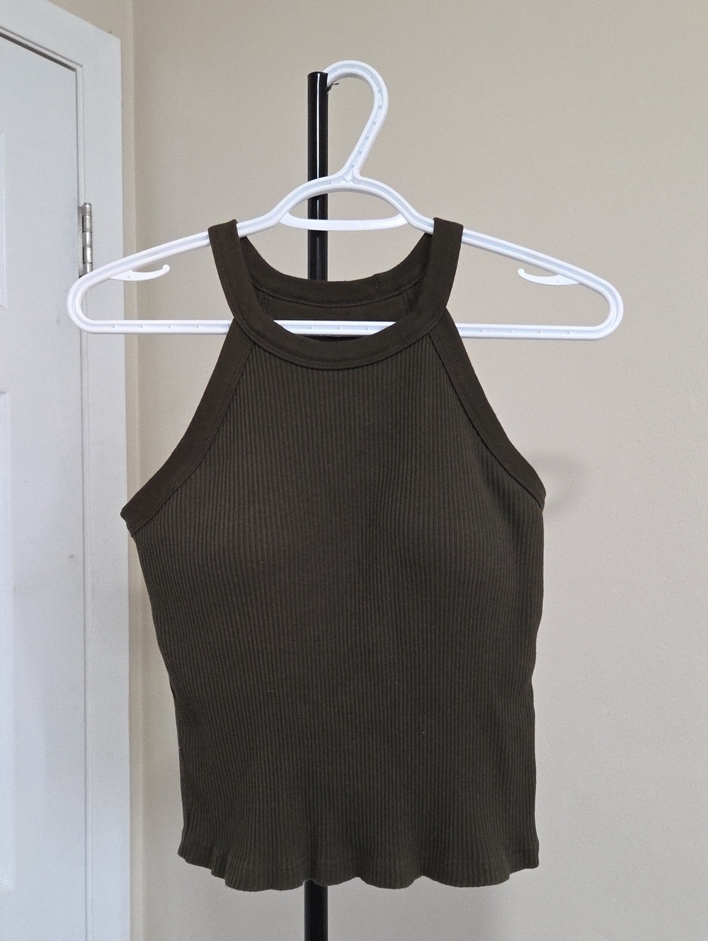 Uniqlo Cotton Blend Olive Ribbed Halter Tank